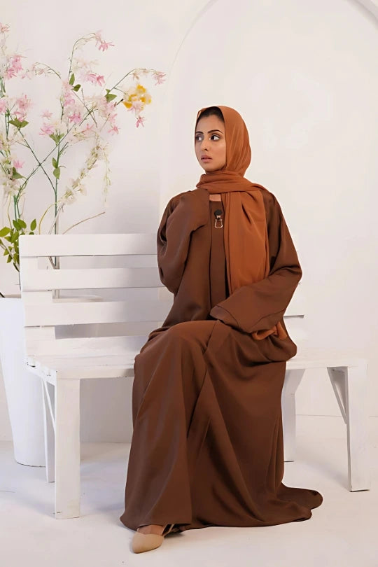 Buy Now Premium Nida Fabric Plain Abaya – Luxurious Brown