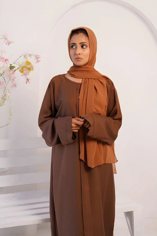 Buy Now Premium Nida Fabric Plain Abaya – Luxurious Brown