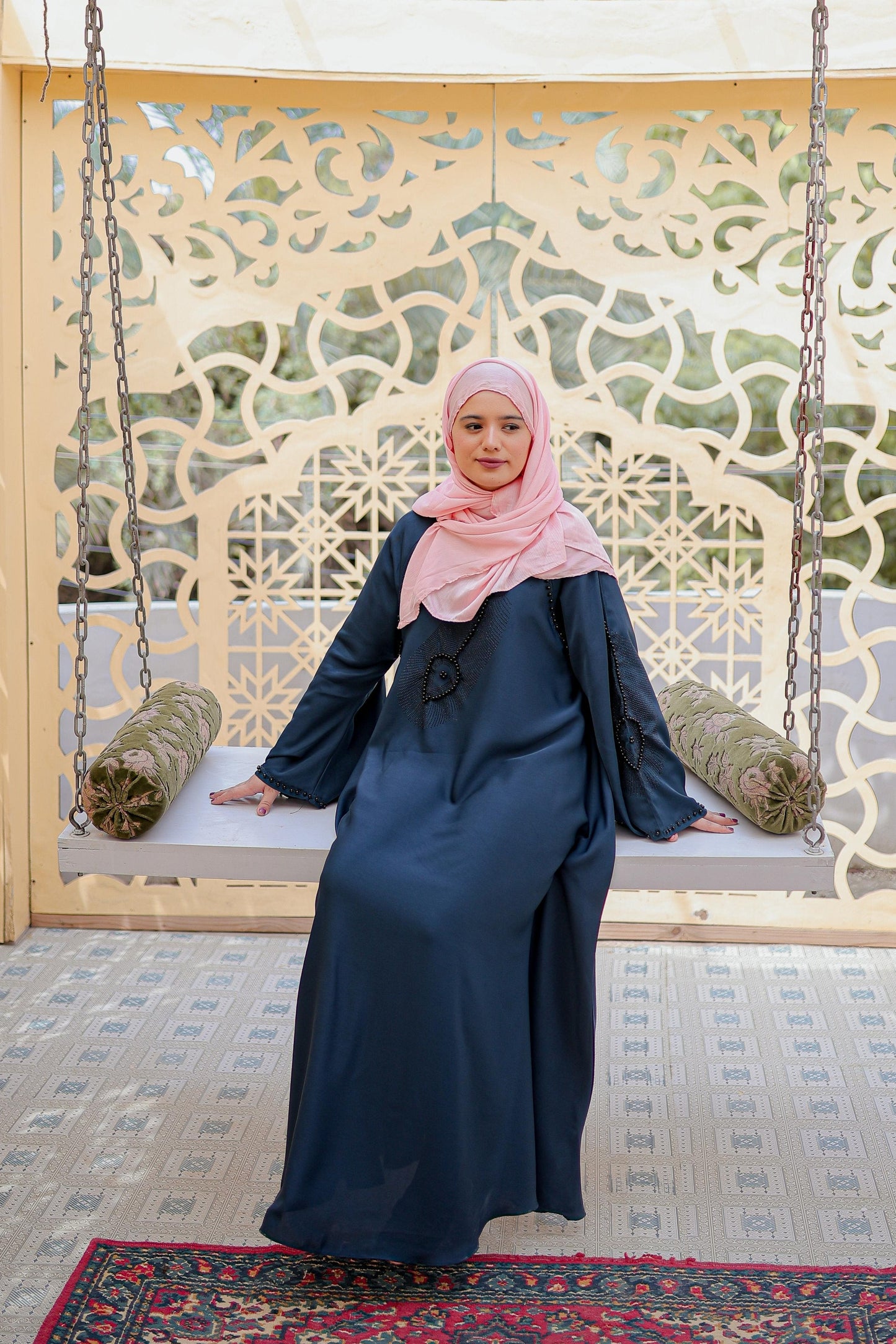 Shop Now Nug and Moti Work On Neck And Sleeves