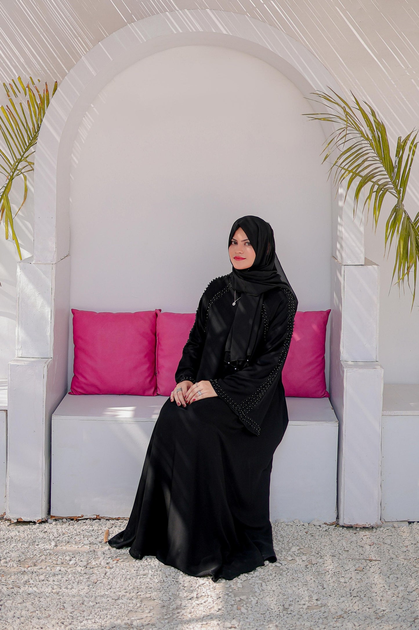 Shop Now Moti Work on Abaya With Round Nugs