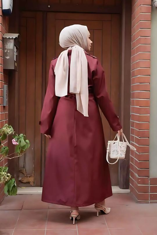 Buy Now Claret Red Trench Coat Abaya