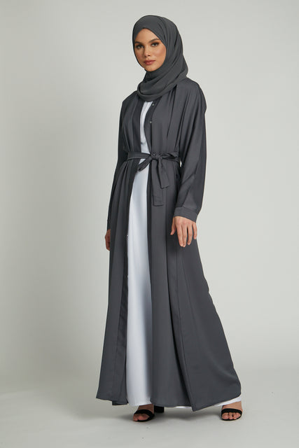 Buy Grey Kimono Abaya With White Inner Slip Dress – Grey