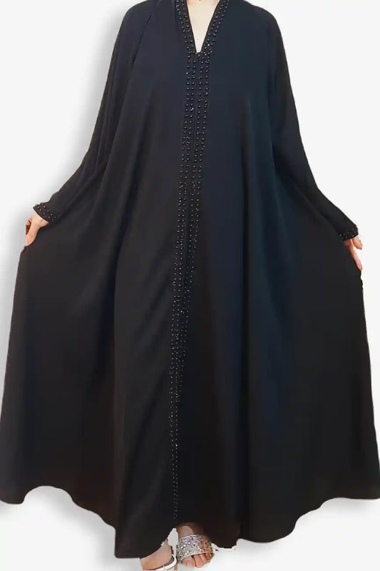 Black Beaded Abaya with Handcrafted Moti Detailing