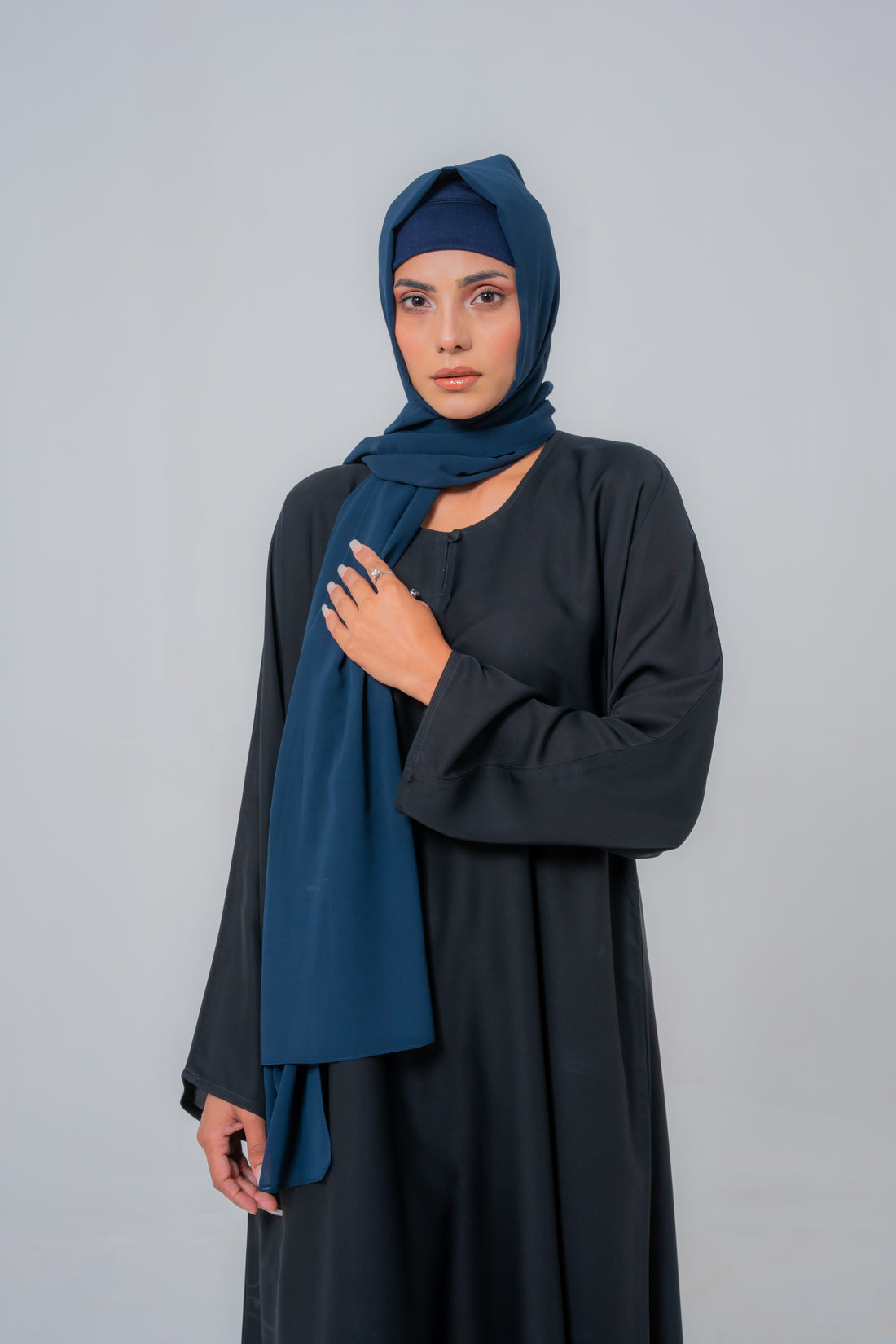 Close-up of Basic Simple Black Abaya fabric and sleeve detail showcasing premium modest fashion