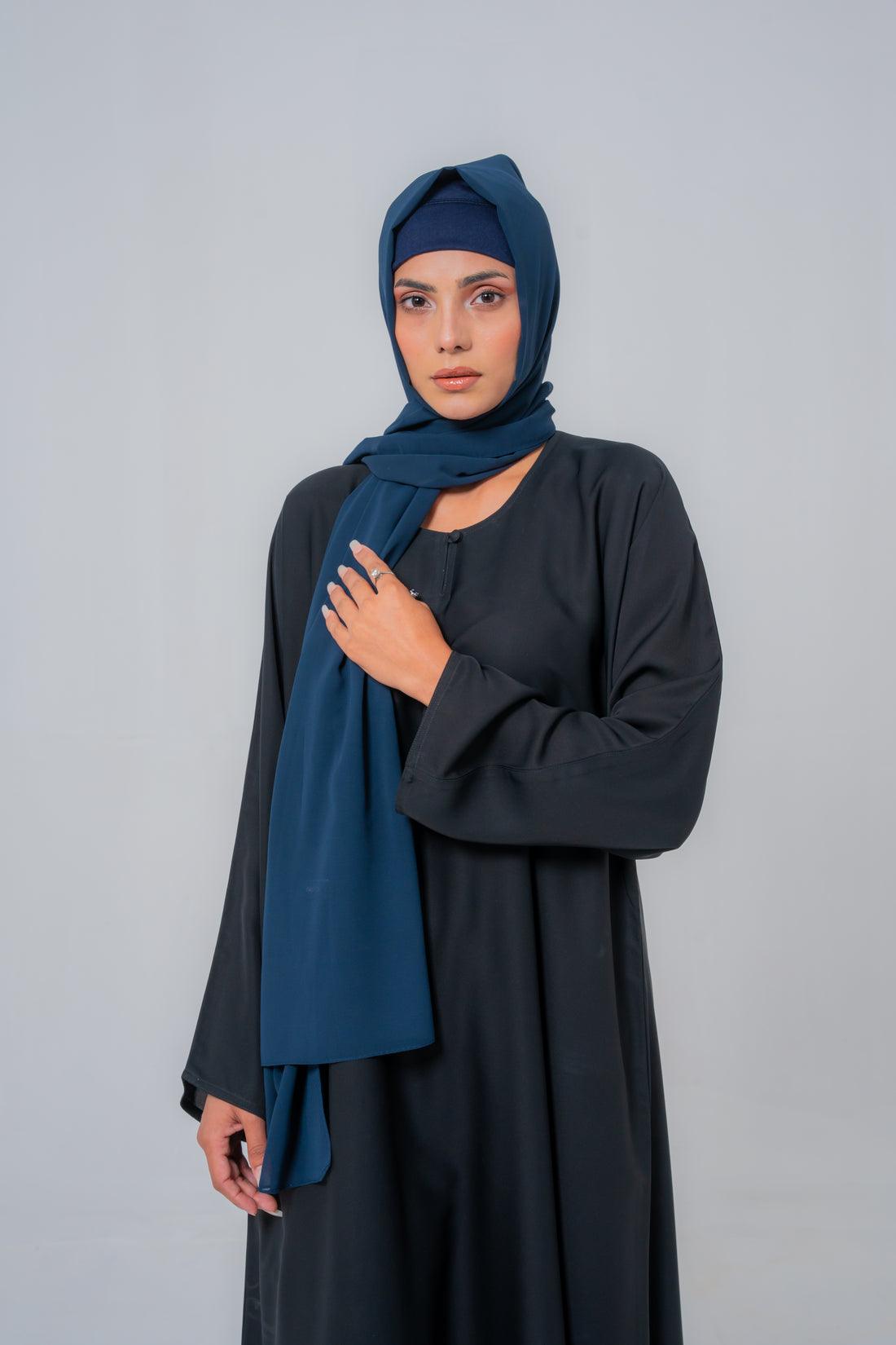 Close-up of Basic Simple Black Abaya fabric and sleeve detail showcasing premium modest fashion