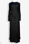 Stylish black pearl abaya featuring 1600 moti hand work, full front view, elegant modest abaya for women in Pakistan