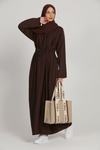 Full front view of brown simple long abaya, stylish modest abaya for women in Pakistan