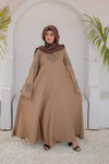 Light brown abaya with flower style nug design – full front view