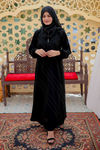 Elegant abaya with full pintax design, elastic cuffs and front zipper, full view, modest wear abaya for women in Pakistan