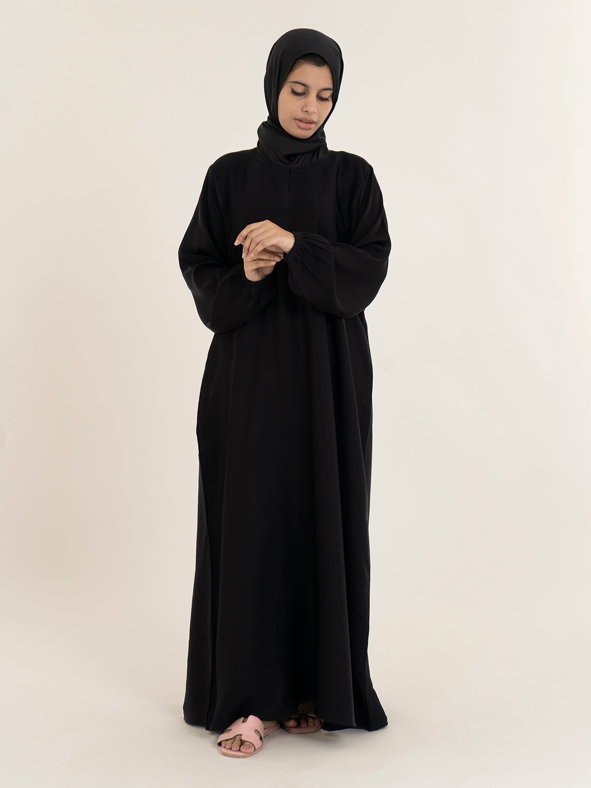 Shop Now white plain abaya With Elastic Cuffs