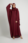 Full front view of red kaftan abaya in loose size, elegant and comfortable modest abaya for women in Pakistan