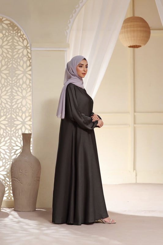 Black Open Abaya With Buttons Elasticated Cuffs