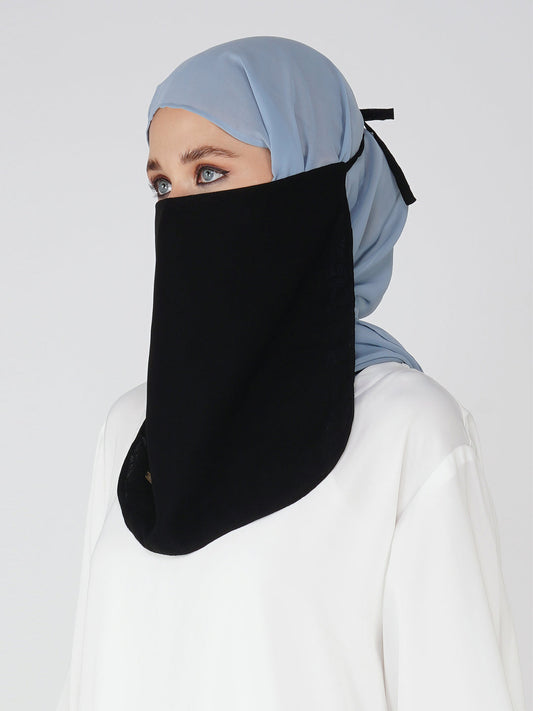 Back View Half Niqab with Knot – Stylish Black Modest Islamic Wear
