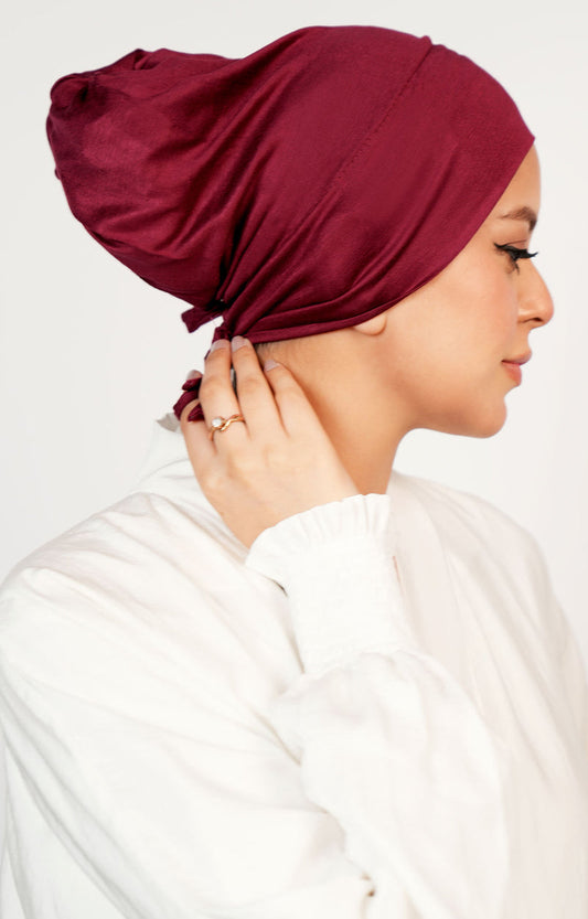Aira Knotted Underscarf Side View – Comfortable Non-Slip Hijab Inner Cap for Women