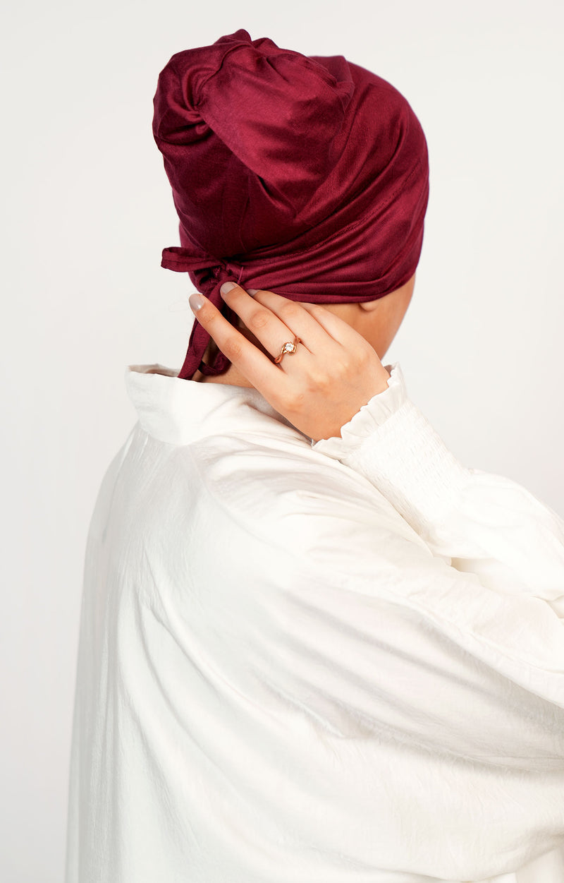 Knotted Aira Underscarf Side View – Essential Hijab Inner Cap for Abaya and Modest Styling