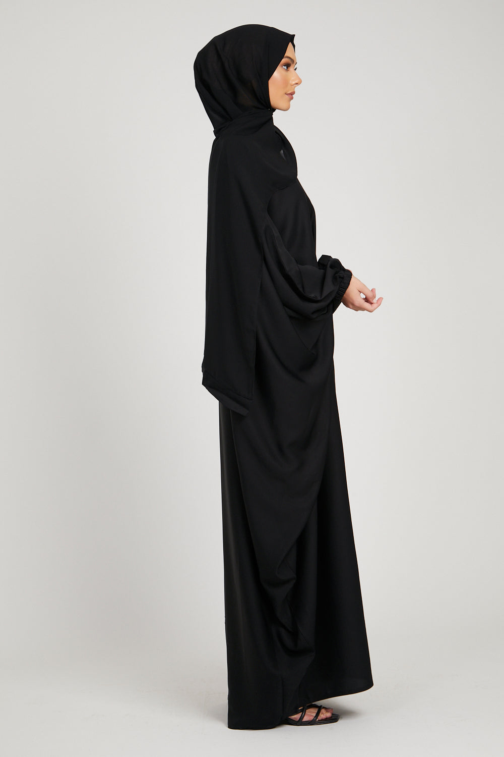 Buy kaftan abaya black Elasticated Cuffs
