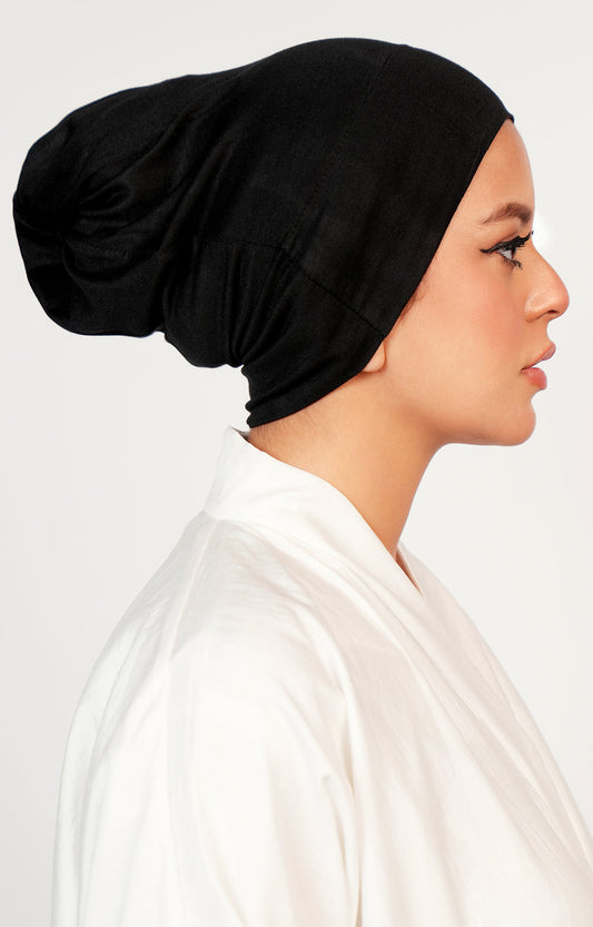 Side View Black Underscarf – Non-Slip Inner Cap for Hijab Styling and Modest Wear