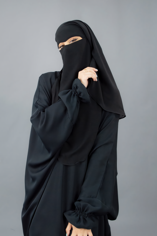 Premium Double Layer Niqab Medina Style – Elegant Black Full Front View