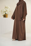 Side full view of Imported TikTok Crinkle Nida Fabric Abaya for women showing lightweight fabric and graceful fall