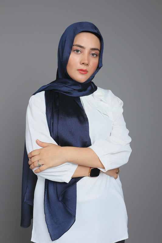 Close-up front view of Blue Moon Metallic Chiffon Hijab showing metallic shine and smooth texture