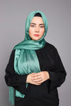 Front full view of Metallic Chiffon Hijab in Peridot Green – elegant shimmer hijab for women in soft chiffon fabric