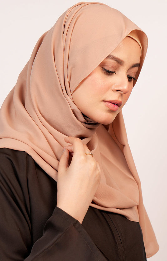 Front draped look of Moss Chiffon Hijab showing elegant flow and soft chiffon texture