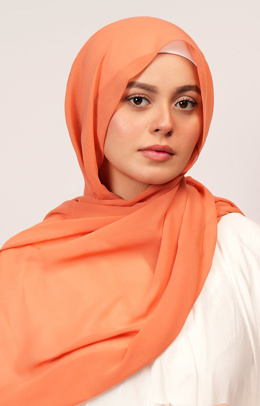 Front draped look of Orchid Chiffon Hijab – lightweight, breathable and elegant modest hijab style