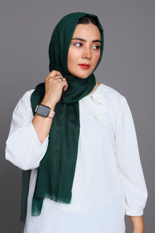 Front draped look of Turkish Style Cotton Viscose Hijab in Bottle Green – premium breathable modest hijab for women 2025