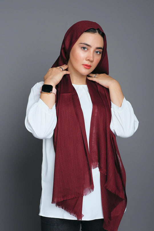 Close-up view of Turkish Viscose Hijab in Burgundy showing premium viscose texture and rich burgundy color