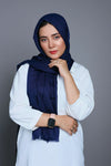 Front full view of Turkish Viscose Hijab in Navy Blue – elegant premium viscose hijab for women