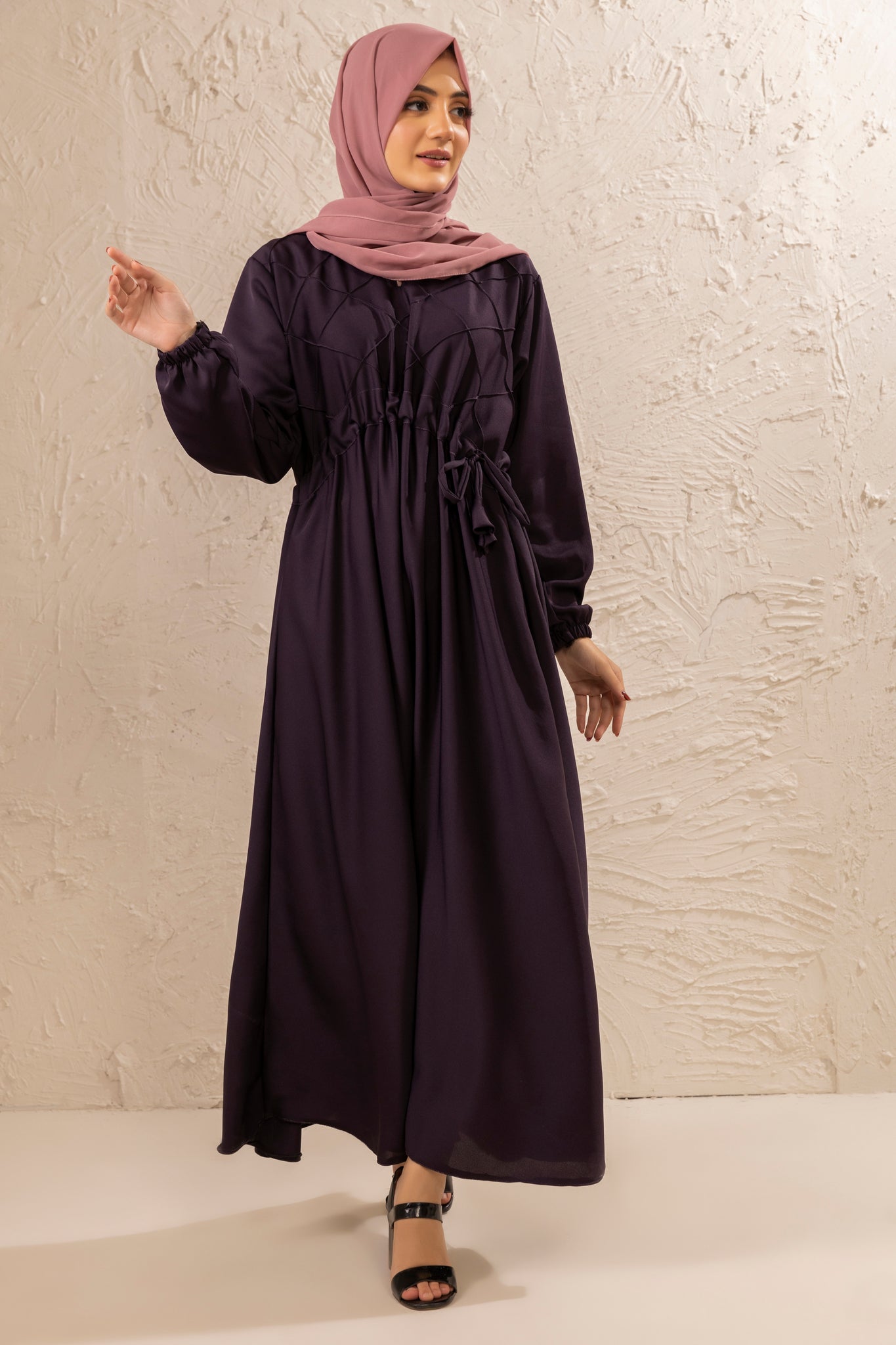 Buy Half Pintex Abaya Elasticated Cuffs With Weist Belt
