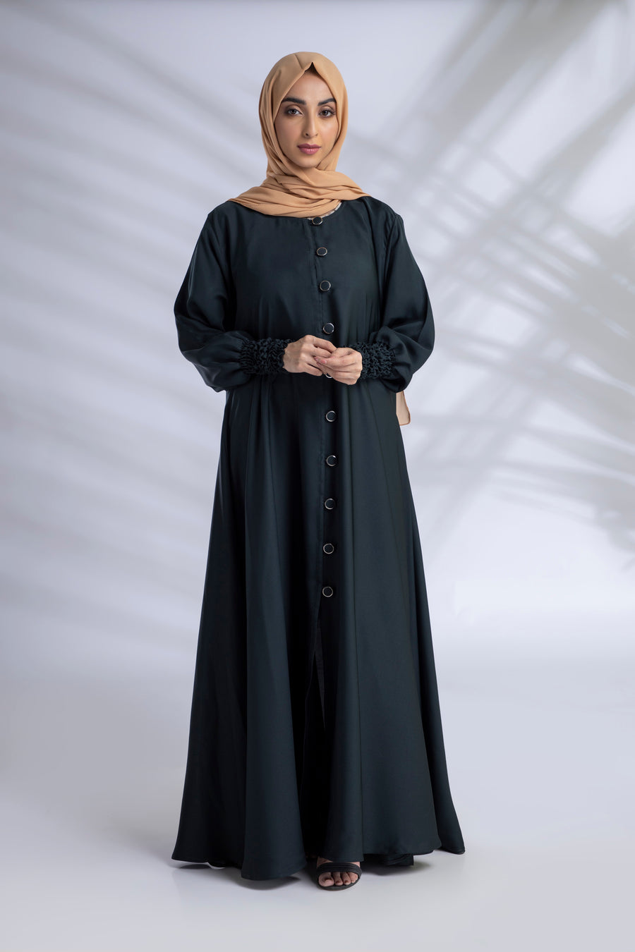 Shop Now Abaya Open Front With Buttons With Elactic Sleeves