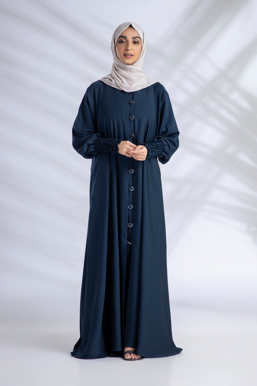 Shop Now Open Abaya With Buttons Turkish Style Elastic Sleeves