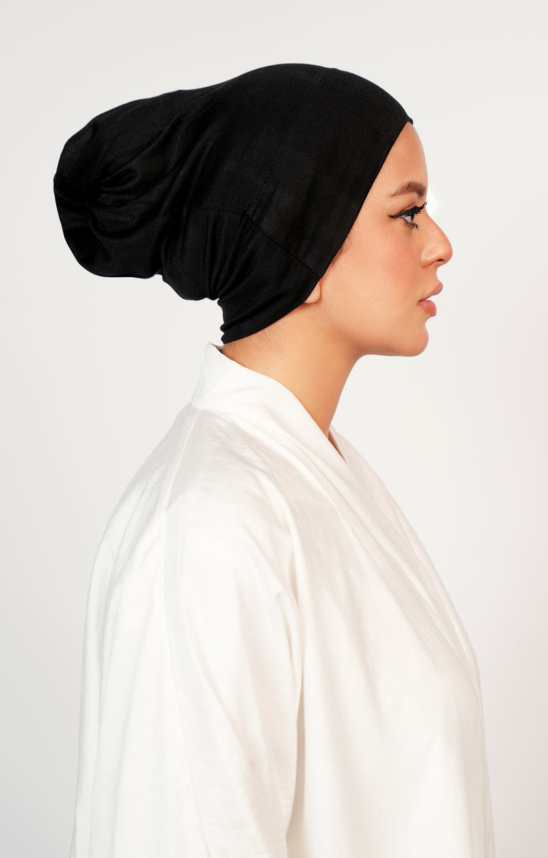 Premium Black Hijab Underscarf Side View – Breathable Inner Cap for Abaya Fashion