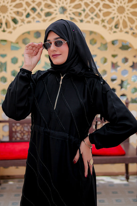 Full Pentex Elastic Cuffs With Front Zipper Abaya