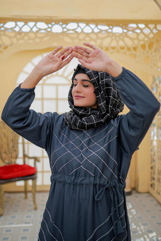 Shop Now V Type Pintax Abaya Elastic Cuffs With teal Blue Color