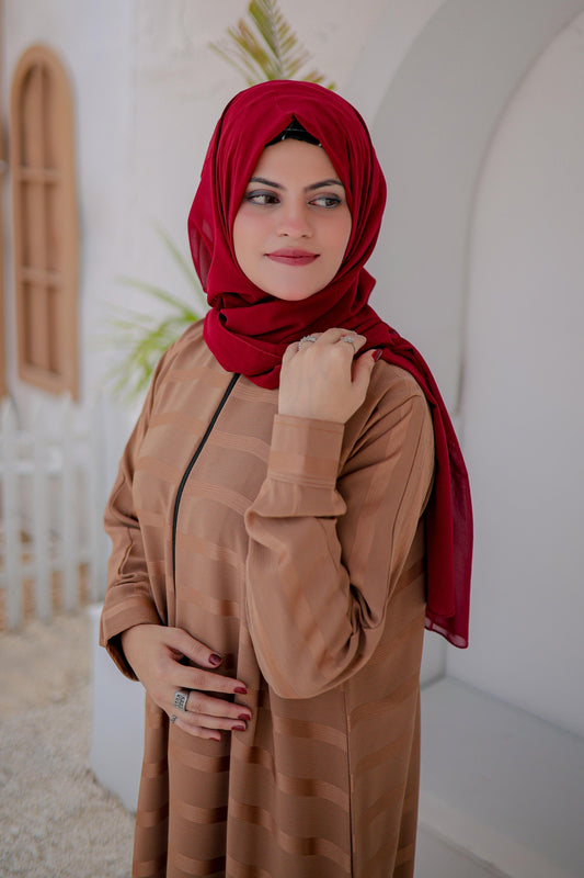 Shop Now Front Open Zipper Style Abaya in Beige Color
