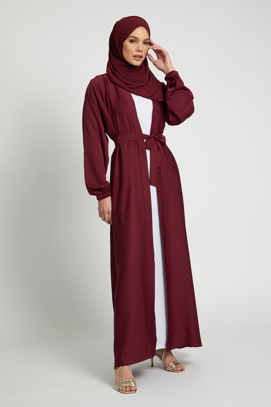 Buy Red Abaya Kimono Elasticated Cuffs With Belt – Red