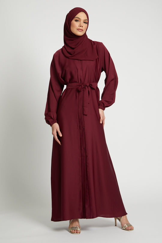 Buy Red Abaya Kimono Elasticated Cuffs With Belt – Red
