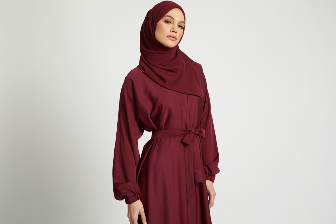 Buy Red Abaya Kimono Elasticated Cuffs With Belt – Red