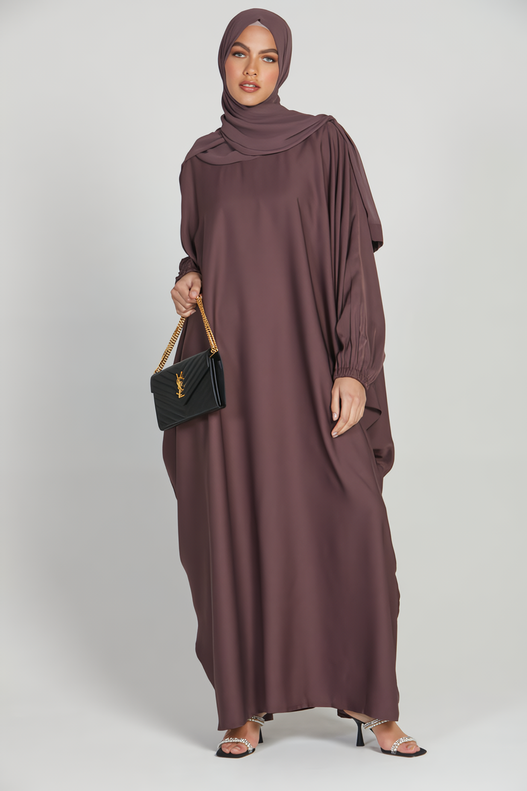 Buy Pink Abaya Dress Kaftan With Elastic Sleeves