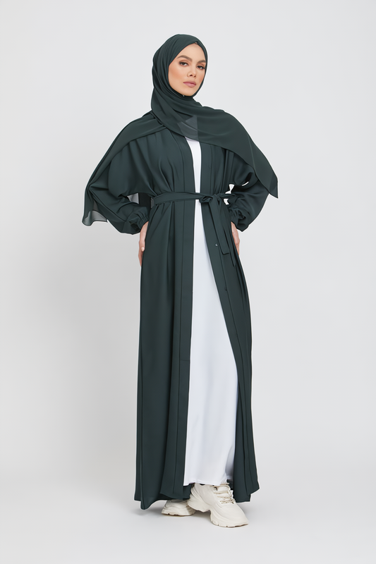 Buy Green Kimono Abaya With White Inner Slip Dress