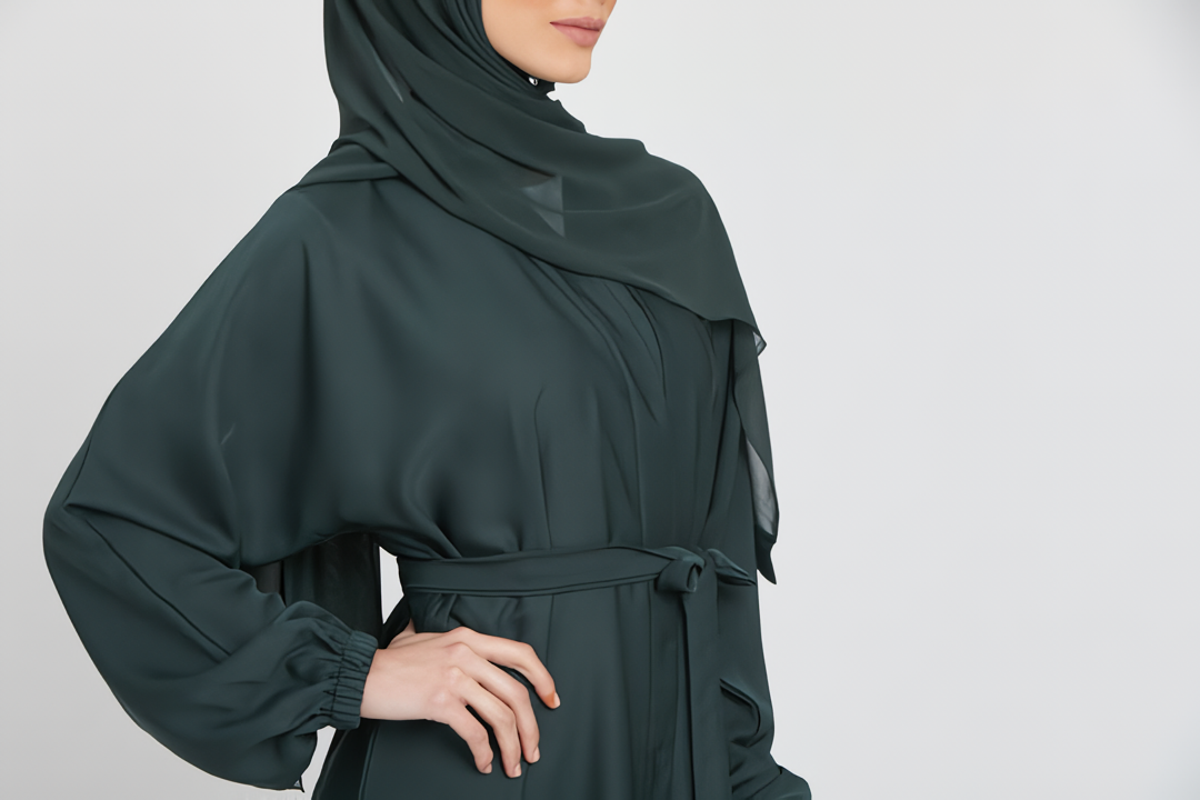 Buy Green Kimono Abaya With White Inner Slip Dress