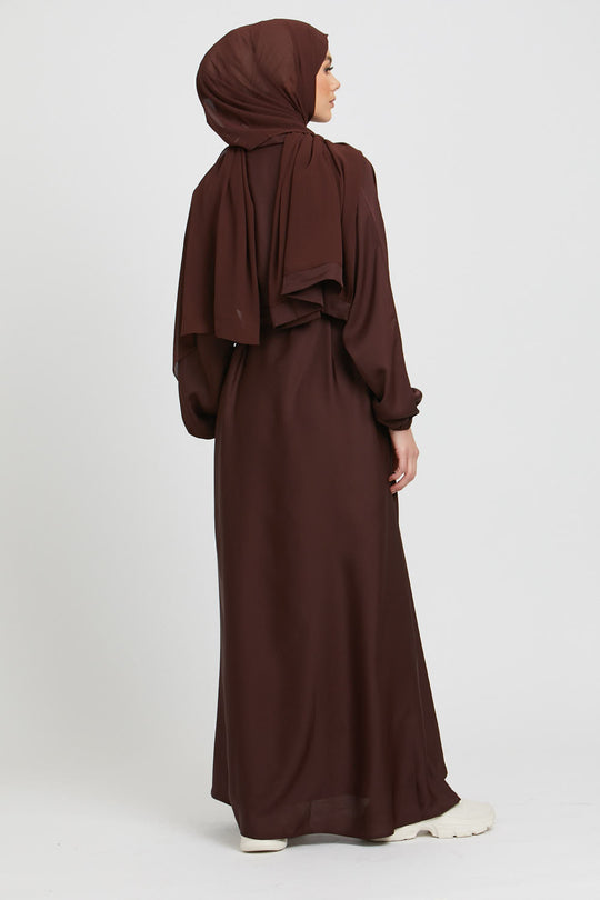 Buy Brown Kimono Abaya Elasticated Cuffs With White Inner Slip