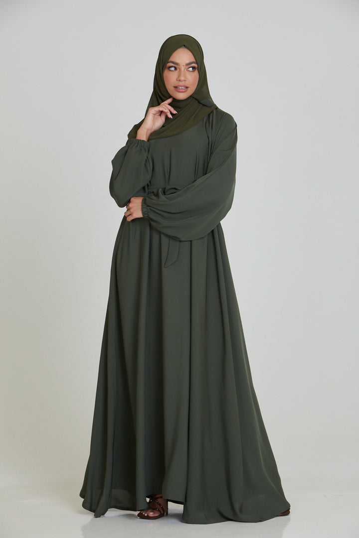 Buy Plain Umbrella Abaya Premium Olive Elasticated-Cuffs Abaya