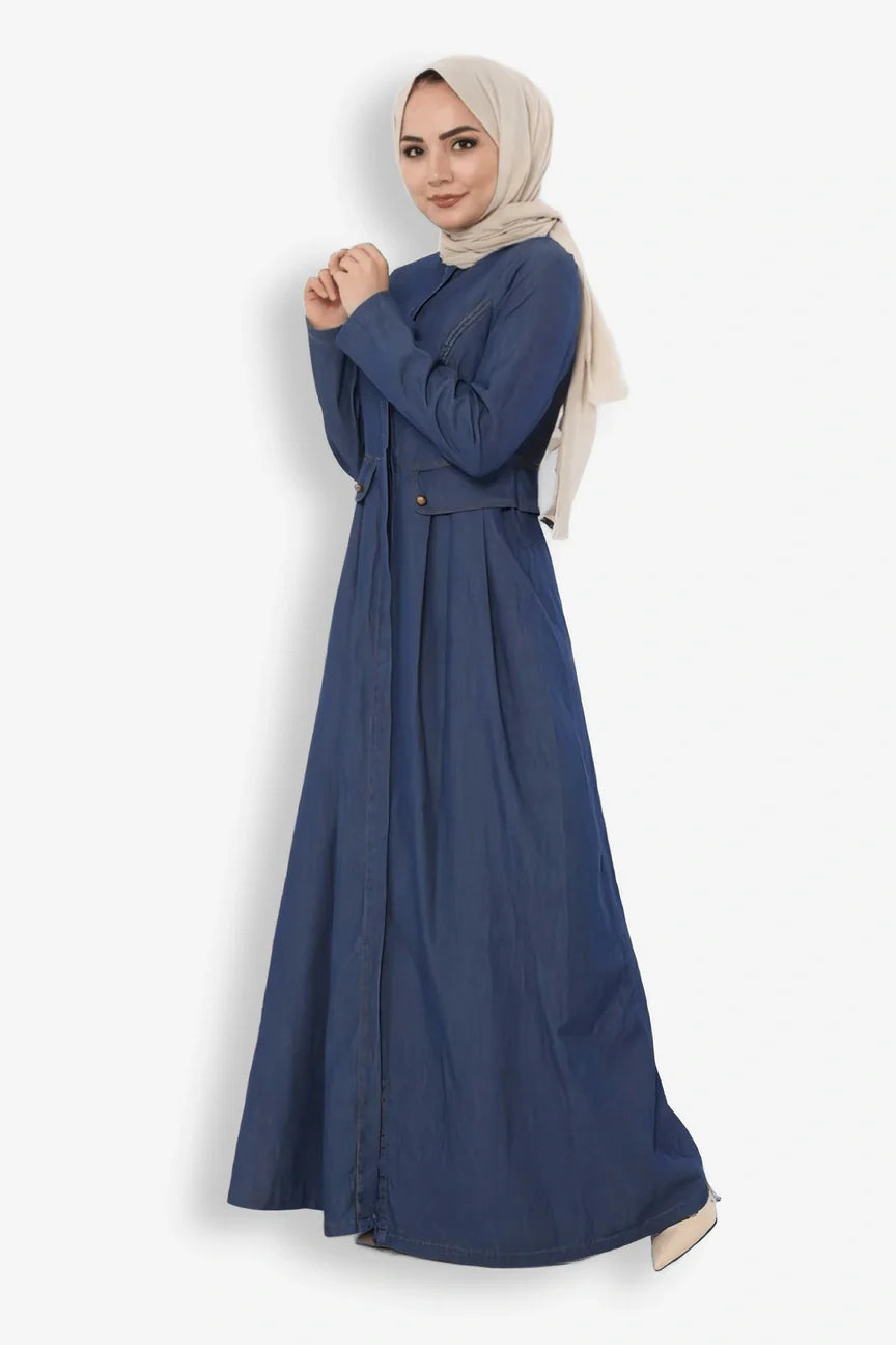 Shop Now Denim Jeans Abaya Blue Front Open Abaya For Women