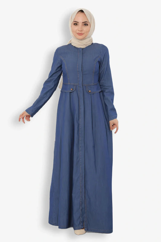 Shop Now Denim Jeans Abaya Blue Front Open Abaya For Women