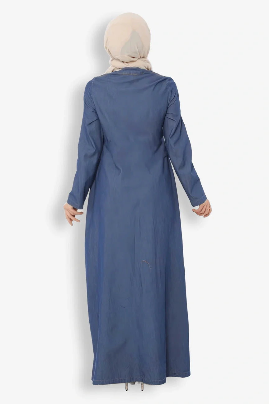 Shop Now Denim Jeans Abaya Blue Front Open Abaya For Women