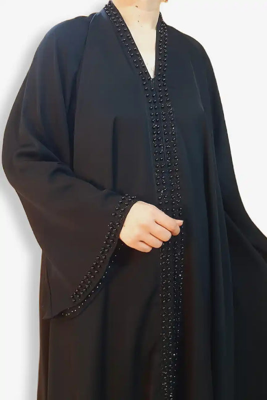 Shop Now Black Beaded Abaya with Handcrafted Moti Detailing