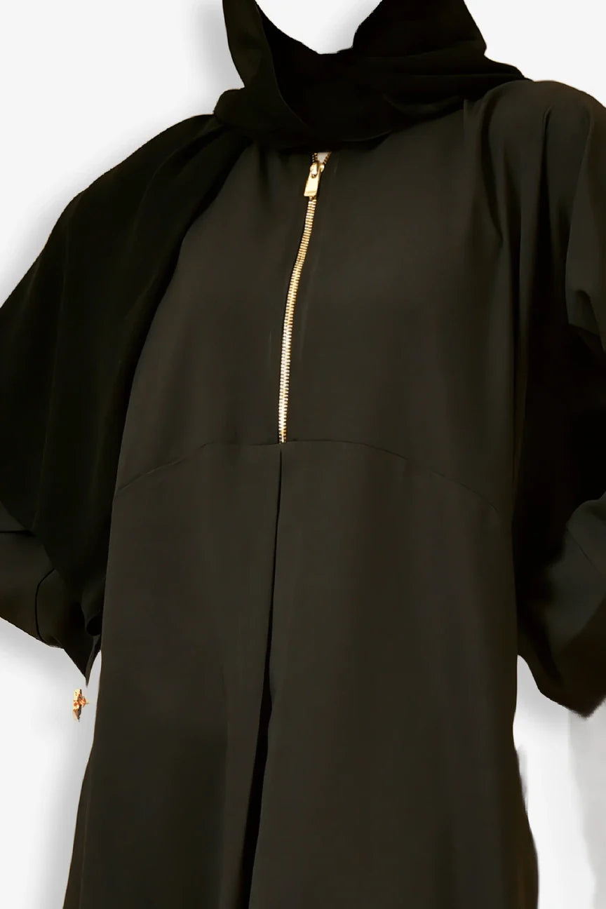 Shop Now Front Gold Zipper Abaya